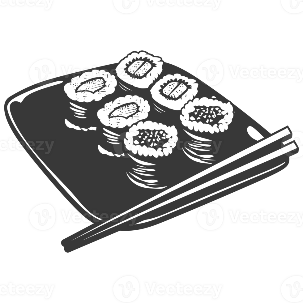 AI generated Silhouette Sushi or kimbab Dish black color only png