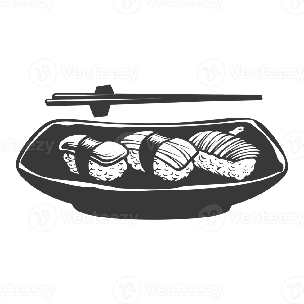 AI generated Silhouette Sushi or kimbab Dish black color only png
