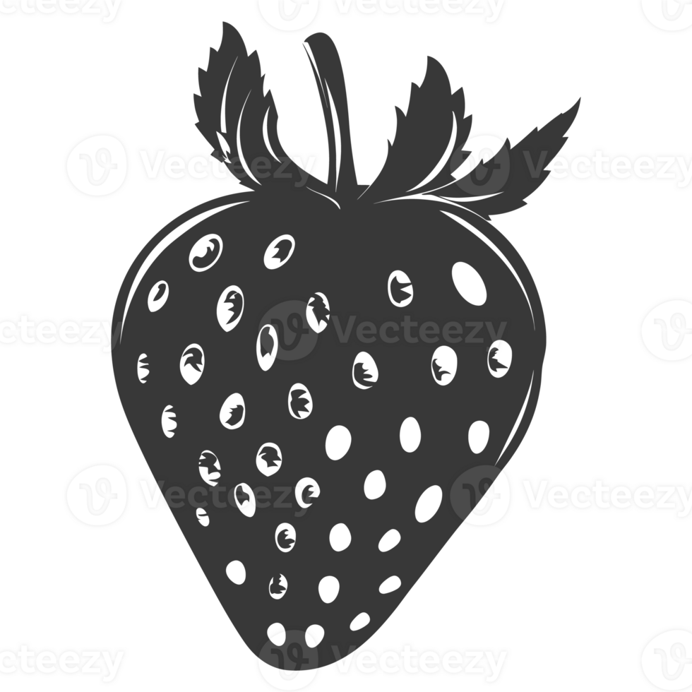 AI generated Silhouette Strawberry Fruit black color only png