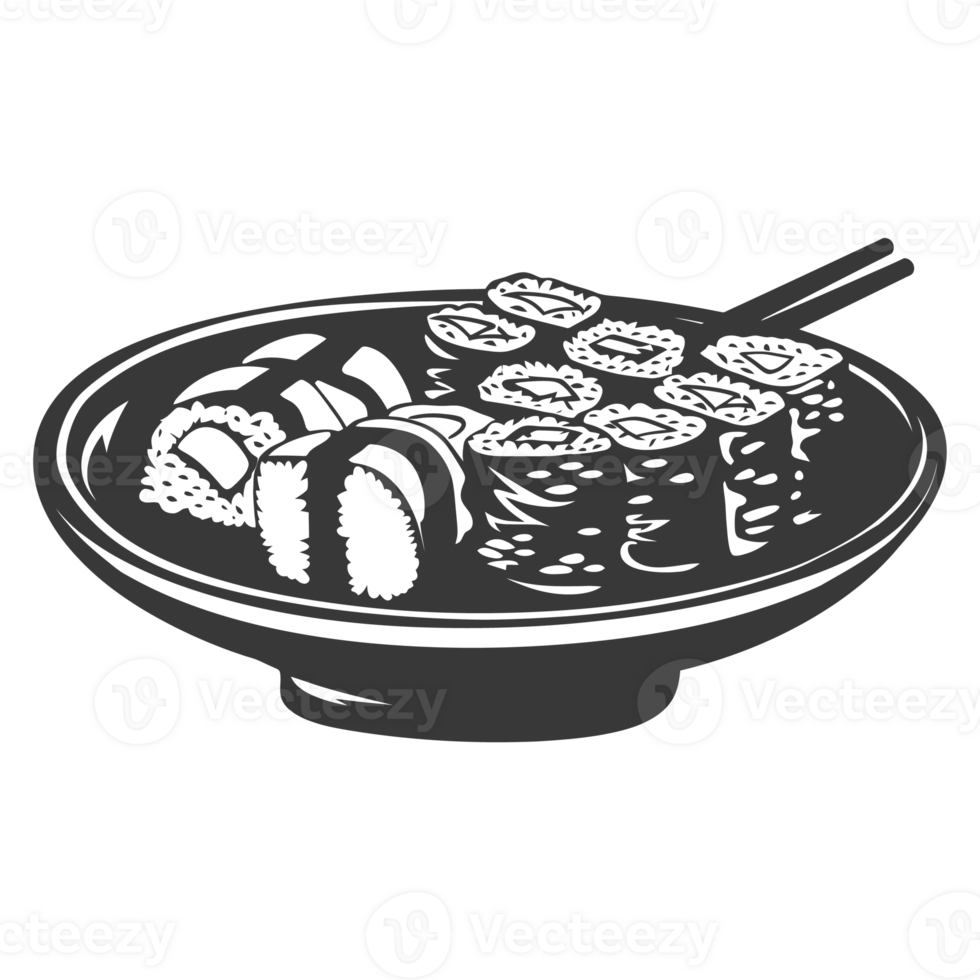 AI generated Silhouette Sushi or kimbab Dish black color only png