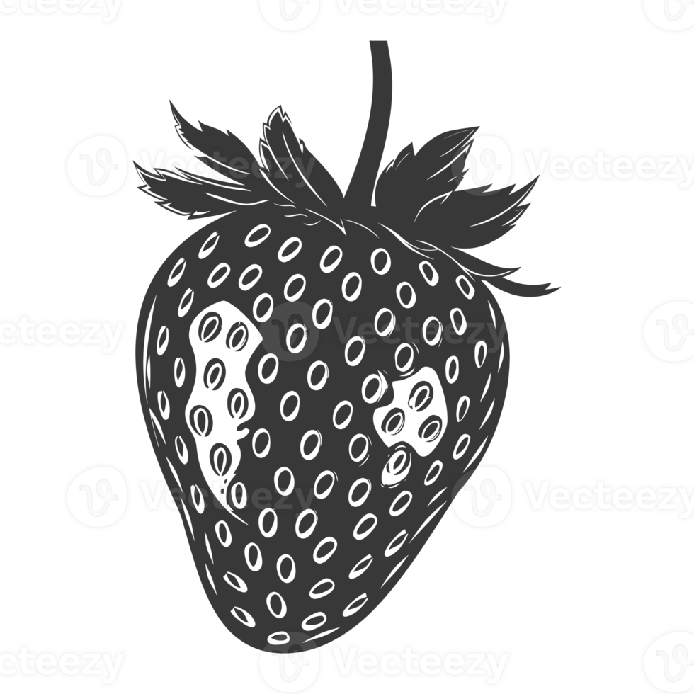 AI generated Silhouette Strawberry Fruit black color only png