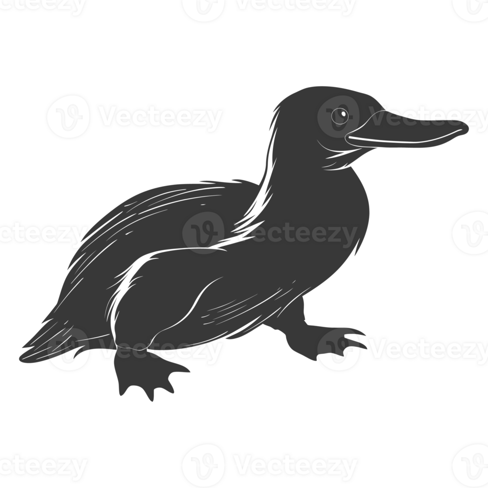 AI generated Silhouette platypus animal black color only full body png