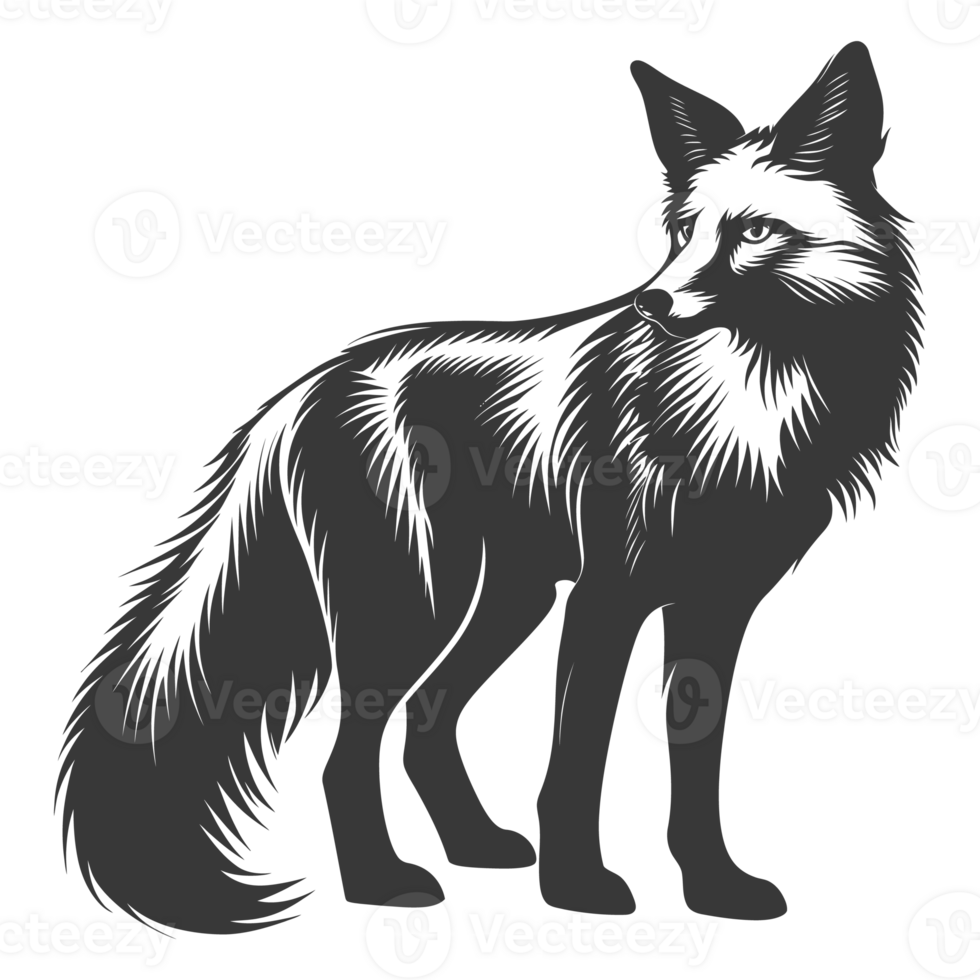 AI generated Silhouette red fox animal black color only full body png