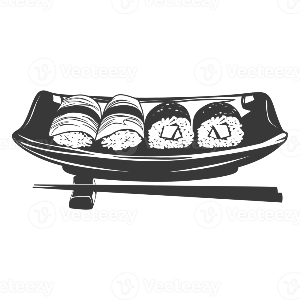 AI generated Silhouette Sushi or kimbab Dish black color only png