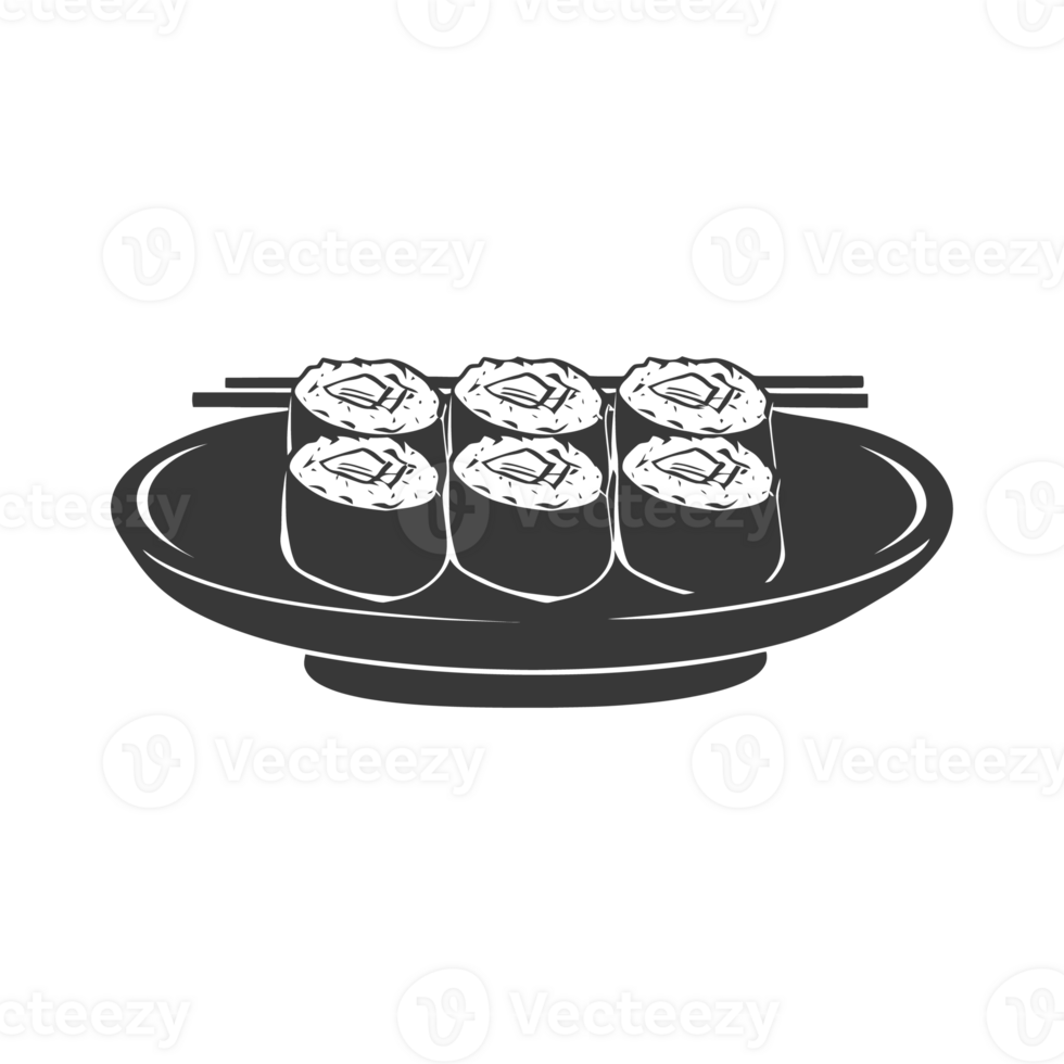AI generated Silhouette Sushi or kimbab Dish black color only png
