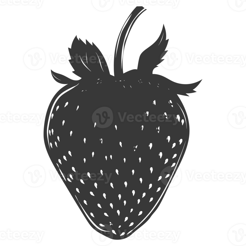 AI generated Silhouette Strawberry Fruit black color only png