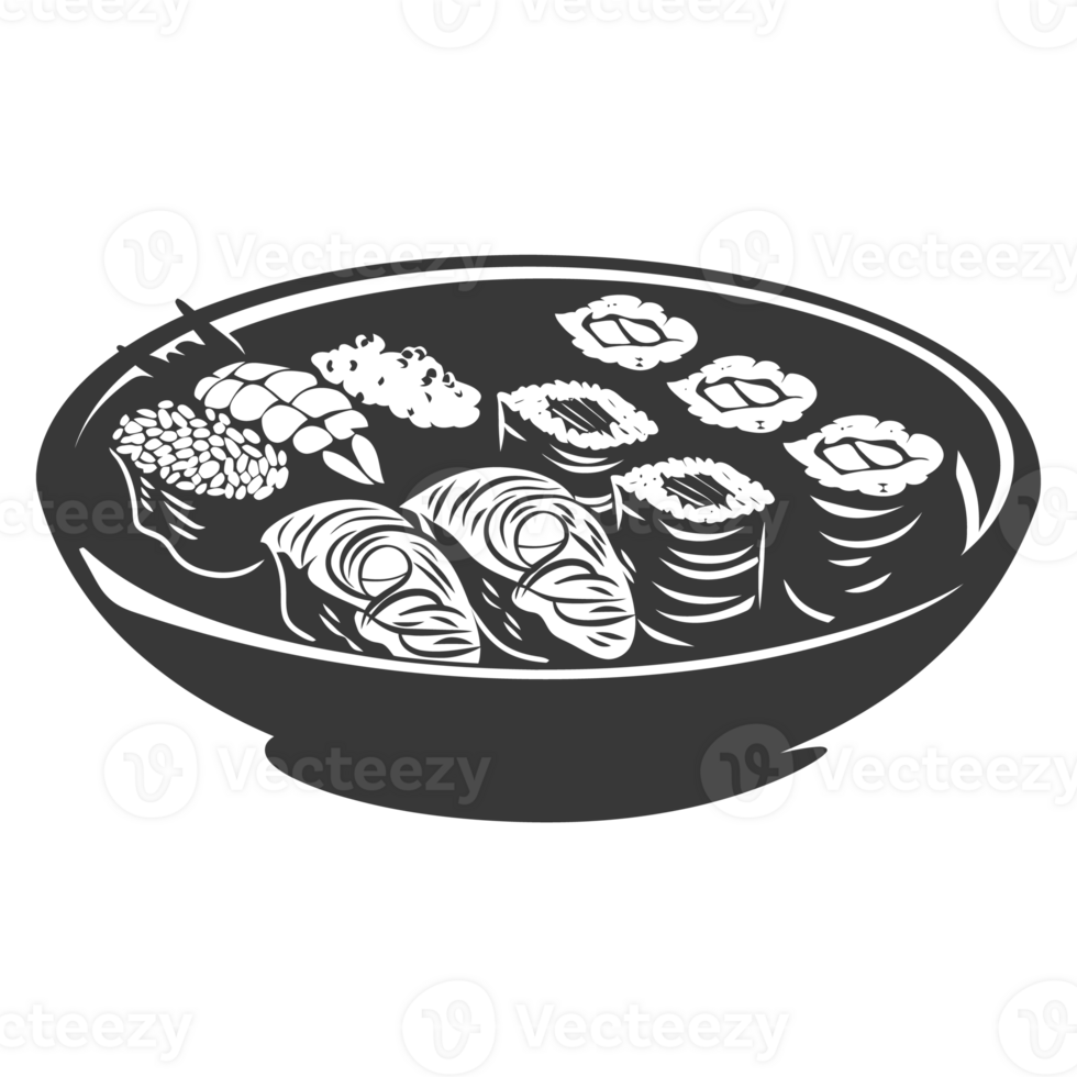 AI generated Silhouette Sushi or kimbab Dish black color only png