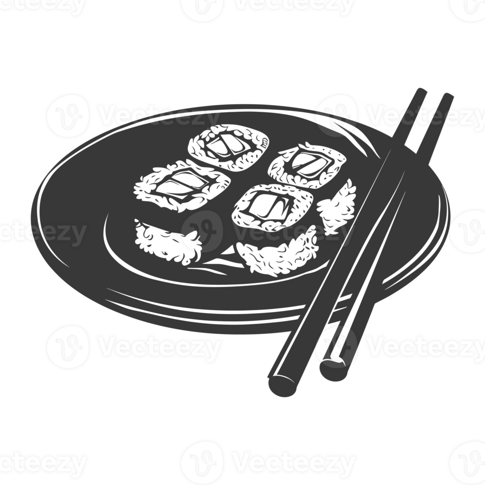 AI generated Silhouette Sushi or kimbab Dish black color only png