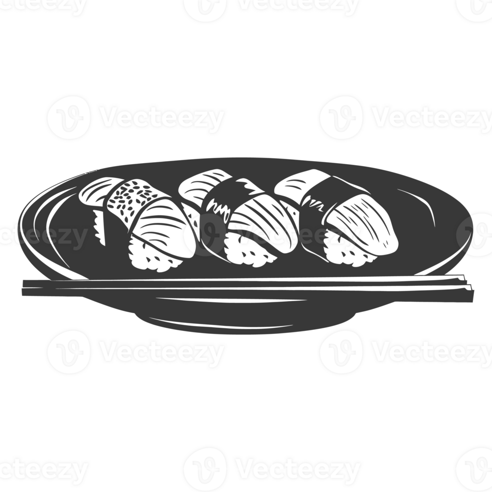 AI generated Silhouette Sushi or kimbab Dish black color only png