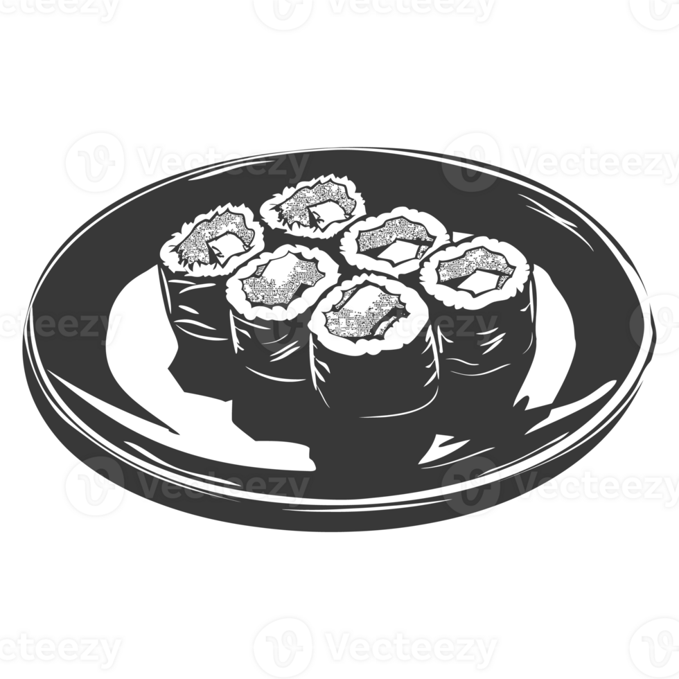 AI generated Silhouette Sushi or kimbab Dish black color only png