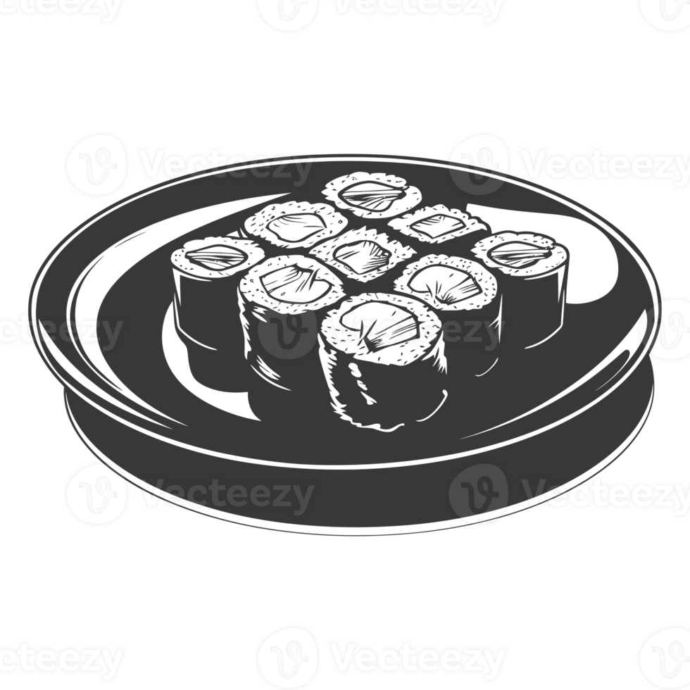 AI generated Silhouette Sushi or kimbab Dish black color only png