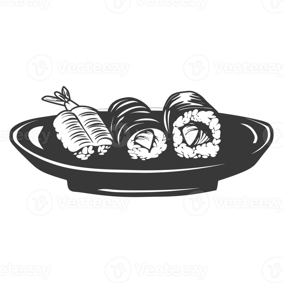 AI generated Silhouette Sushi or kimbab Dish black color only png