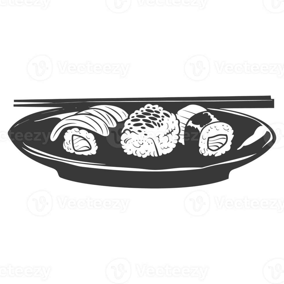 AI generated Silhouette Sushi or kimbab Dish black color only png