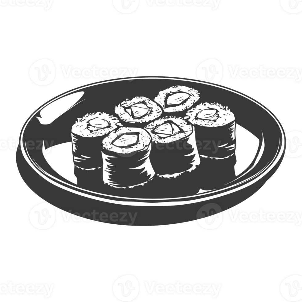 AI generated Silhouette Sushi or kimbab Dish black color only png