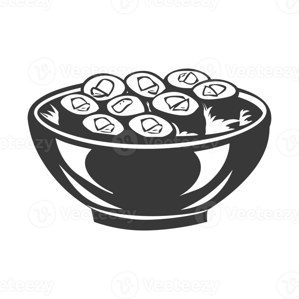 AI generated Silhouette Sushi or kimbab Dish black color only png
