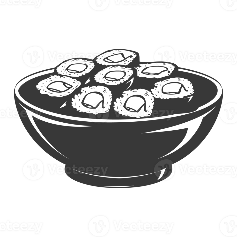 AI generated Silhouette Sushi or kimbab Dish black color only png