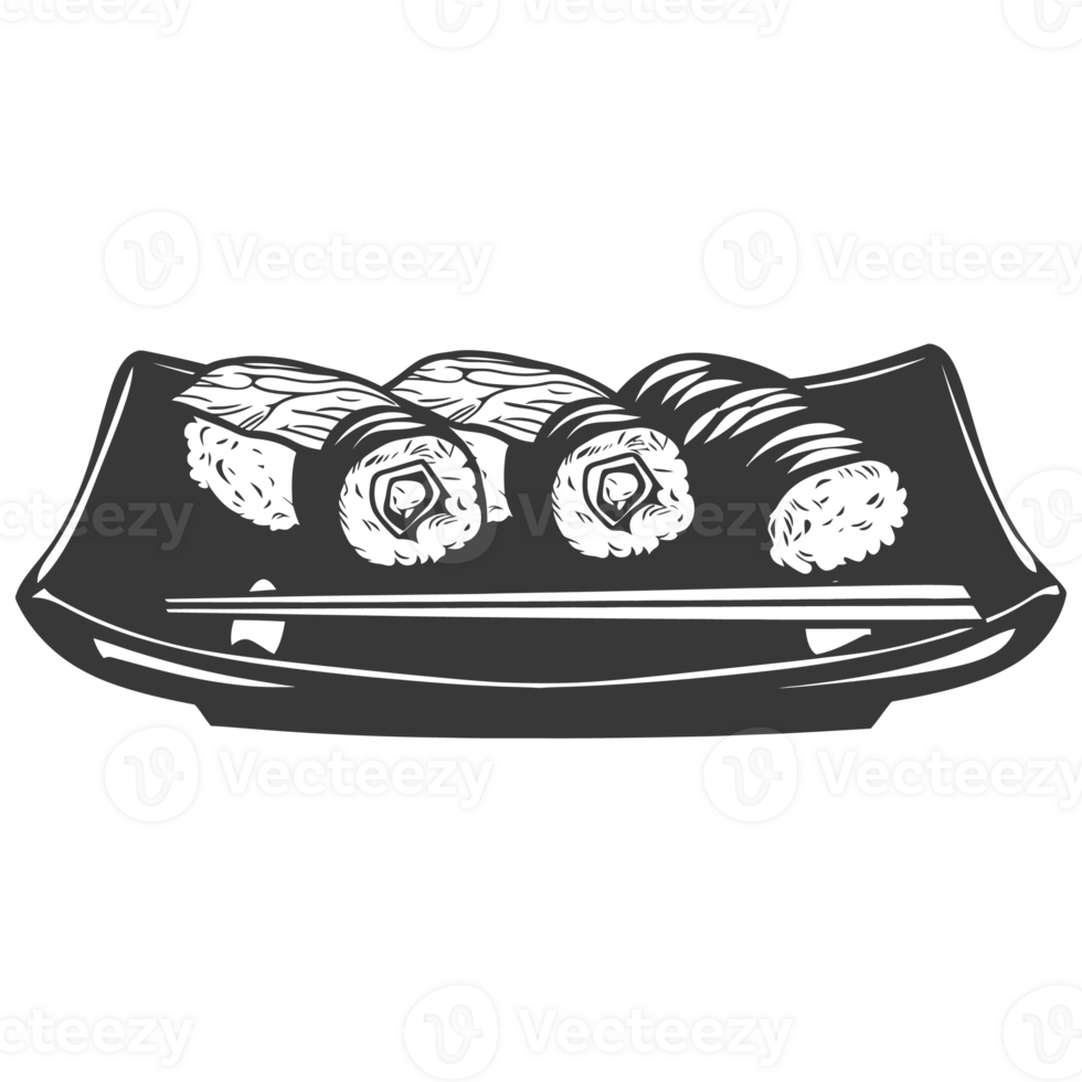 AI generated Silhouette Sushi or kimbab Dish black color only png