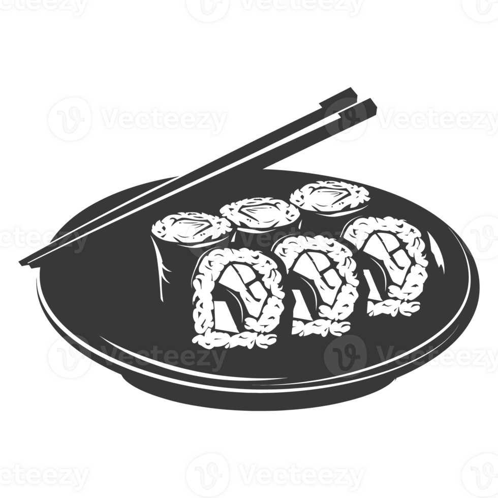AI generated Silhouette Sushi or kimbab Dish black color only png