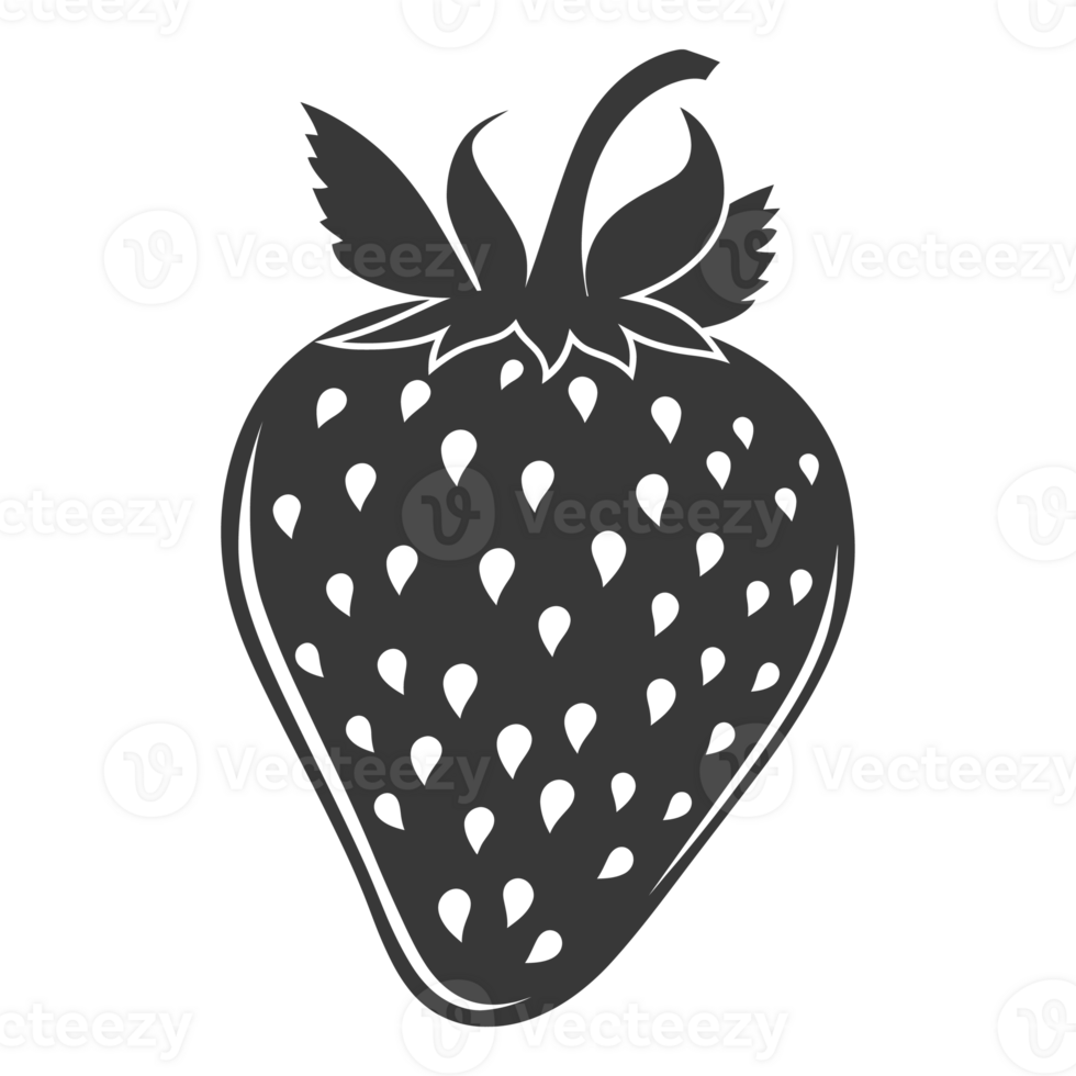 AI generated Silhouette Strawberry Fruit black color only png