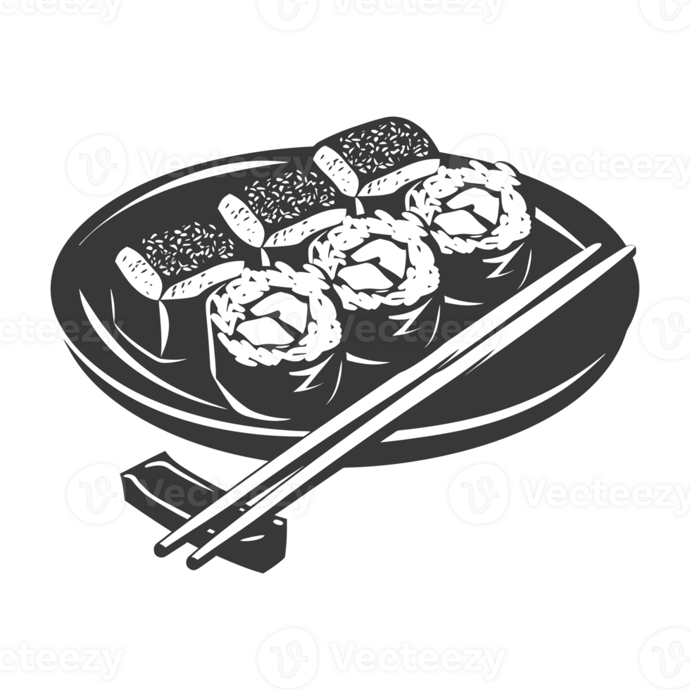 AI generated Silhouette Sushi or kimbab Dish black color only png