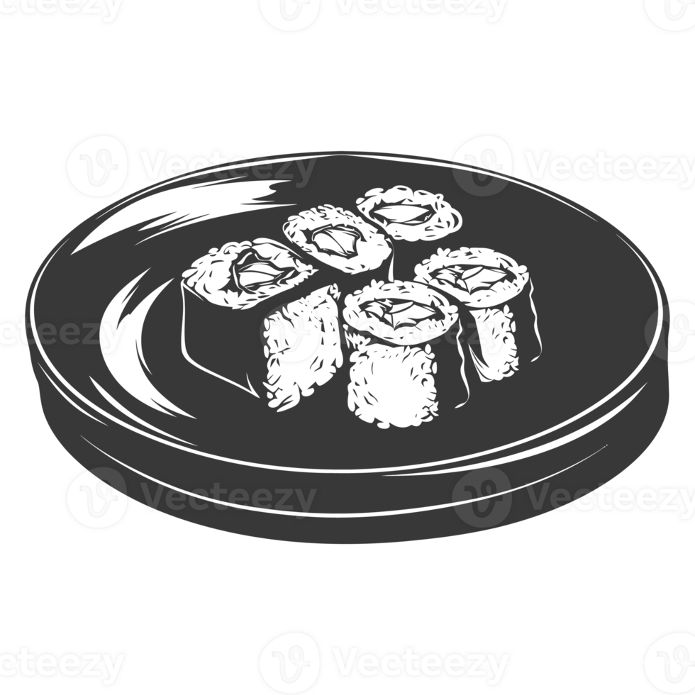 AI generated Silhouette Sushi or kimbab Dish black color only png