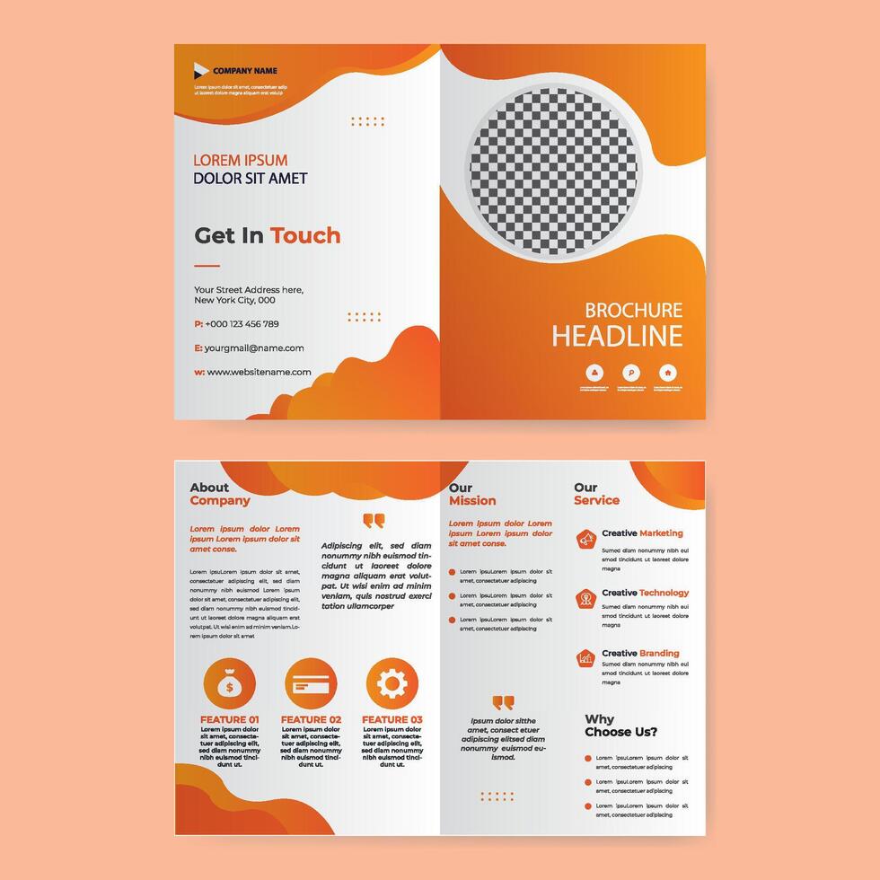 Business bi fold brochure design template. Corporate bi fold business brochure design template in A4 size vector