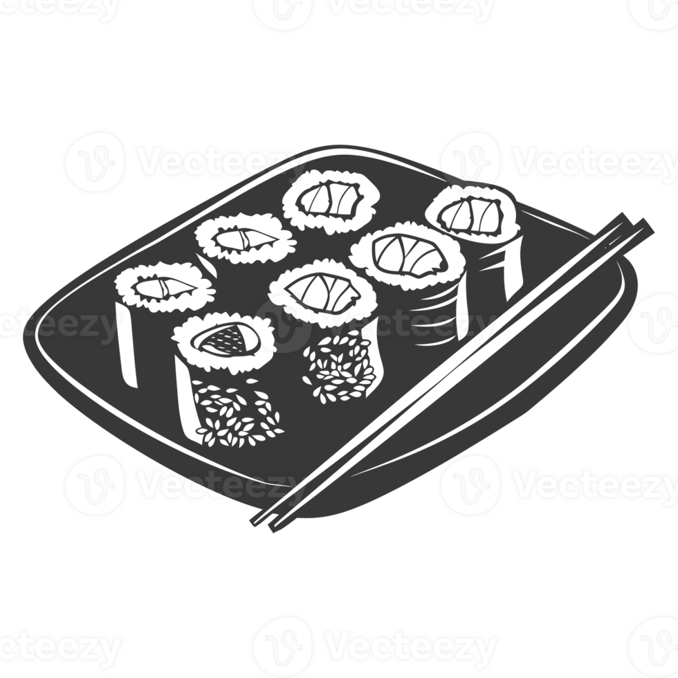AI generated Silhouette Sushi or kimbab Dish black color only png