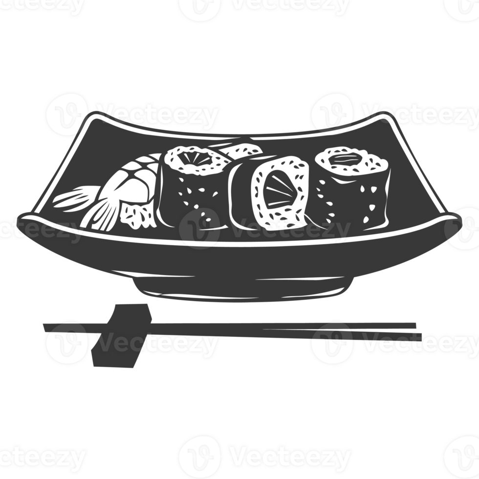 AI generated Silhouette Sushi or kimbab Dish black color only png