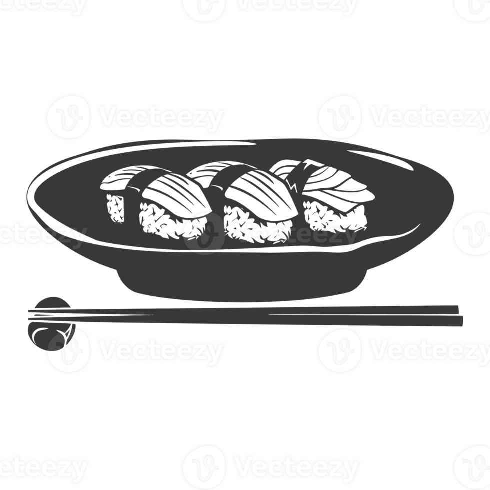 AI generated Silhouette Sushi or kimbab Dish black color only png