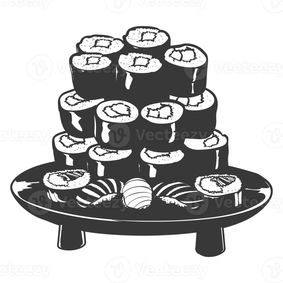 AI generated Silhouette Sushi or kimbab Dish black color only png
