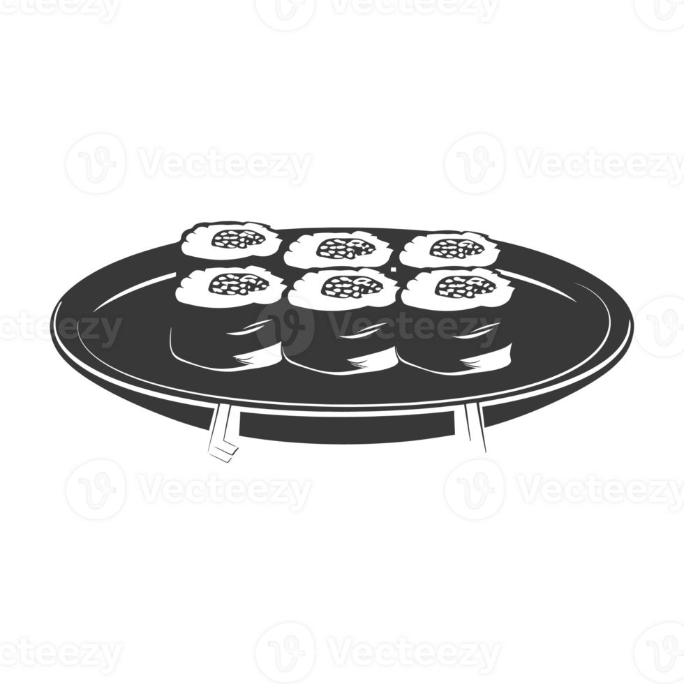 AI generated Silhouette Sushi or kimbab Dish black color only png
