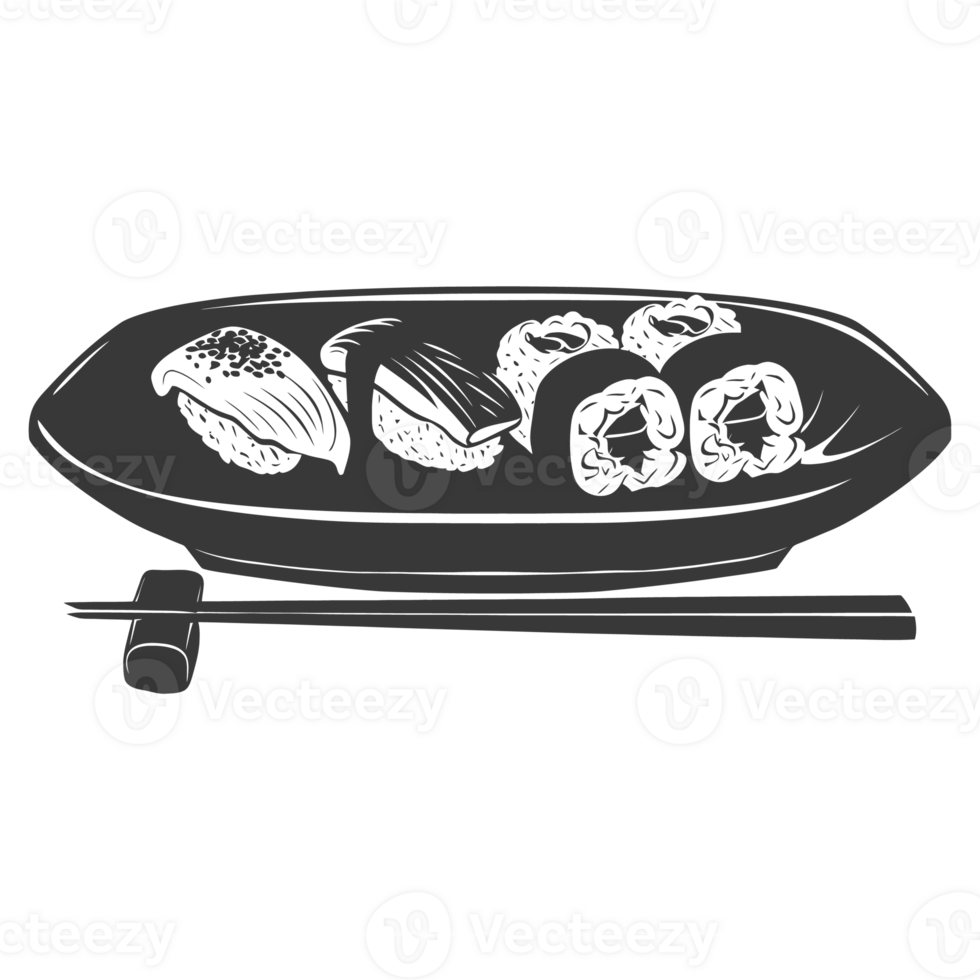 AI generated Silhouette Sushi or kimbab Dish black color only png