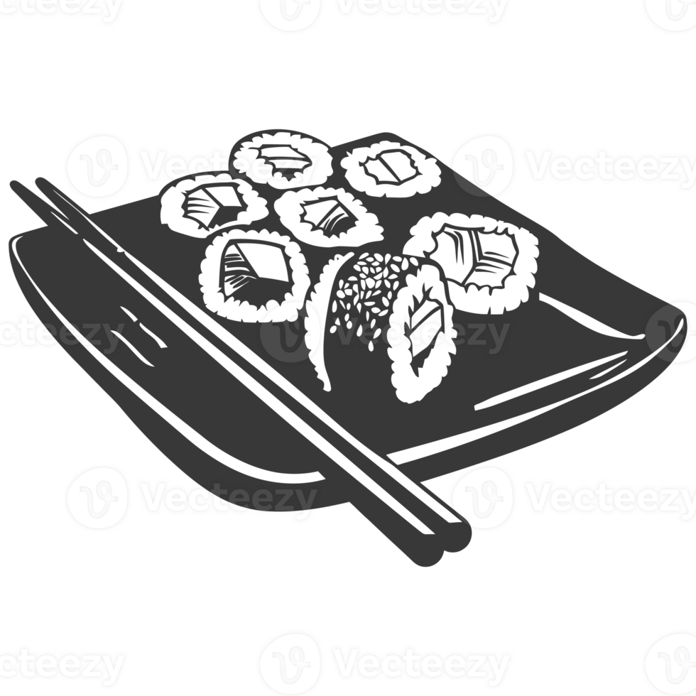 AI generated Silhouette Sushi or kimbab Dish black color only png