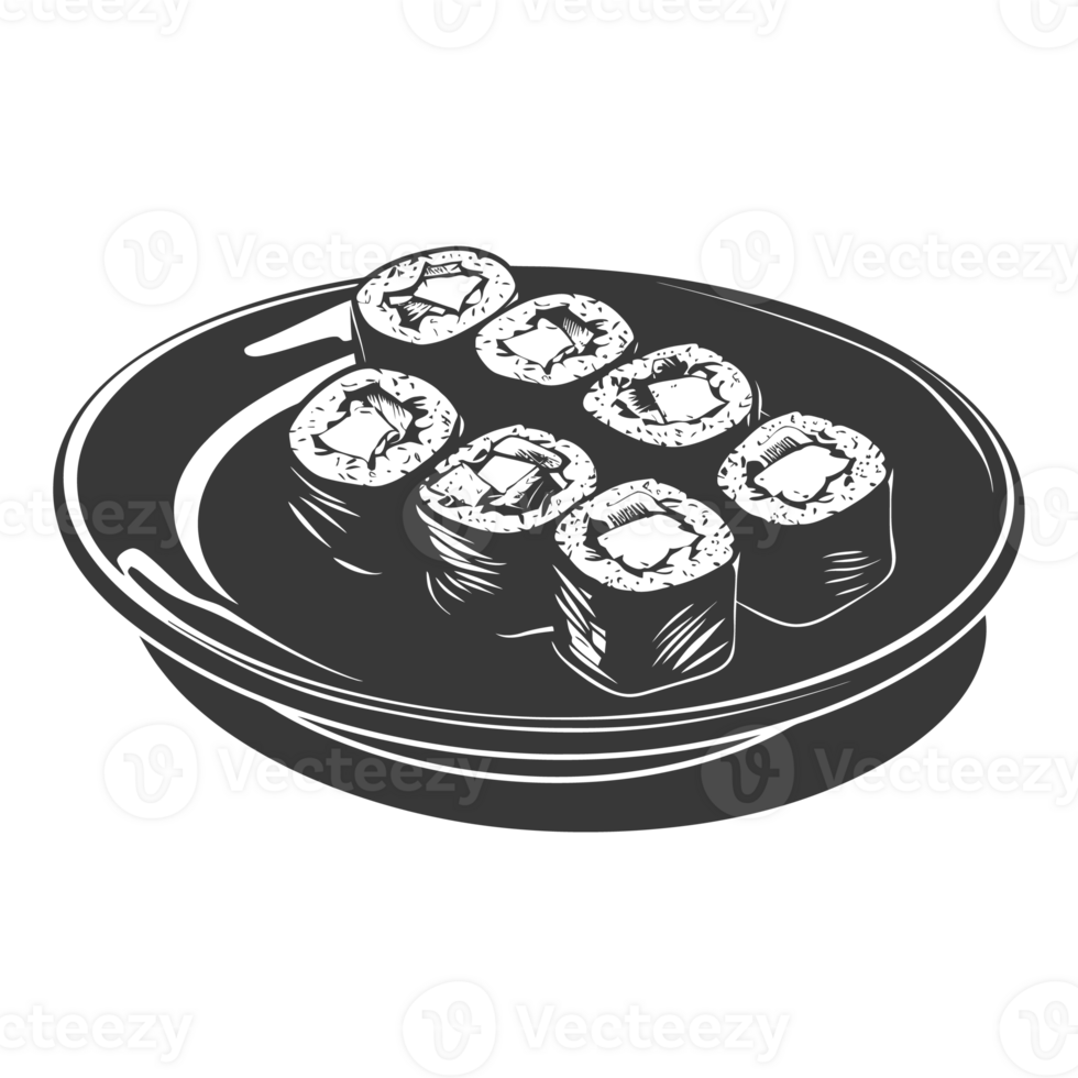 AI generated Silhouette Sushi or kimbab Dish black color only png