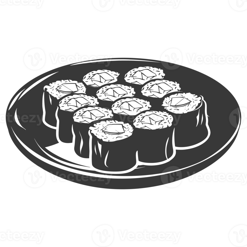 AI generated Silhouette Sushi or kimbab Dish black color only png