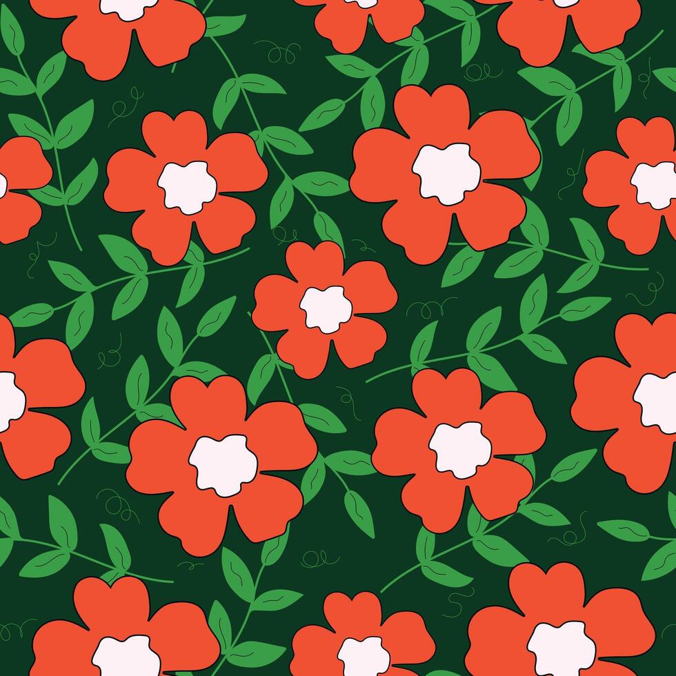 Modern vector seamles Floral pattern.Fashionable template.Hand drawn unique print.Red Poppies.Vector illustration of Florals in trendy outline style