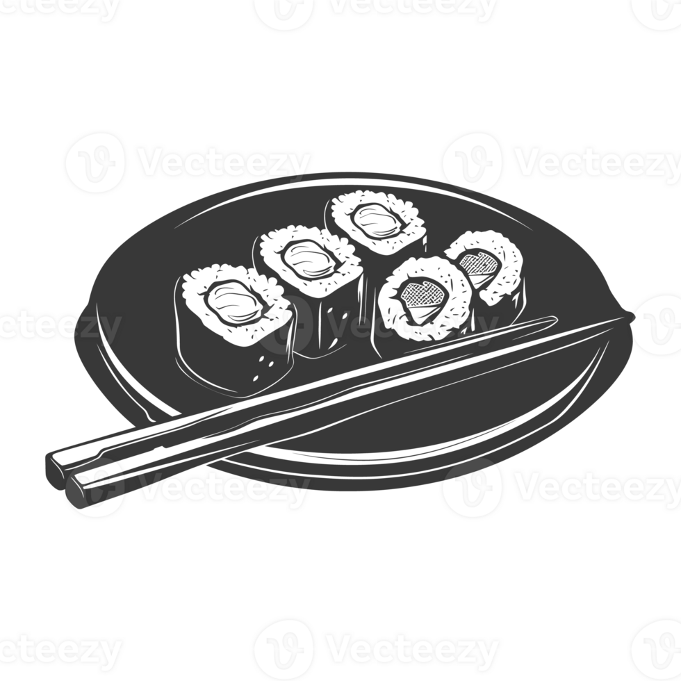 AI generated Silhouette Sushi or kimbab Dish black color only png
