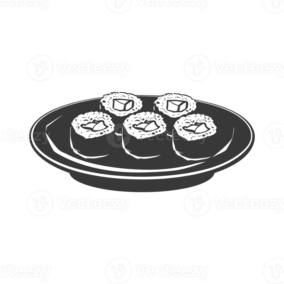 AI generated Silhouette Sushi or kimbab Dish black color only png