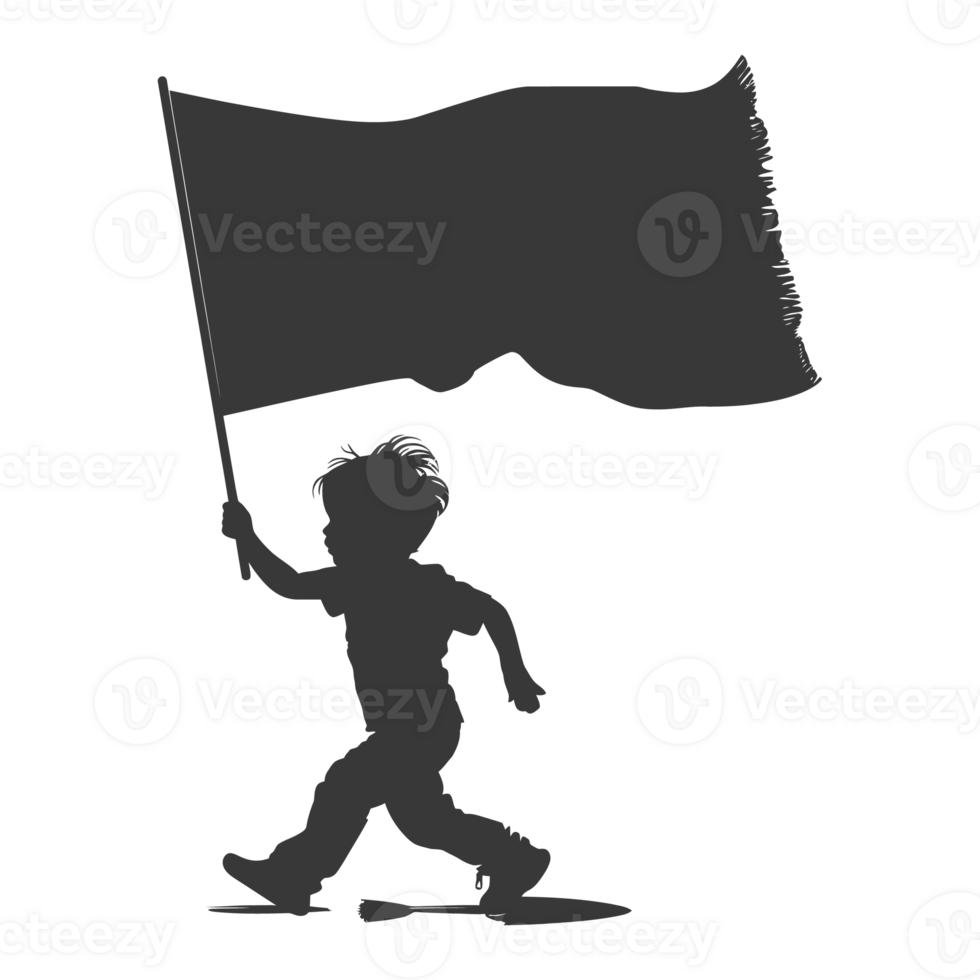 AI generated Silhouette little boy ran while carrying a plain black flag png