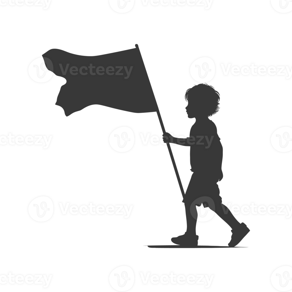 ai gegenereerd silhouet weinig jongen liep terwijl draag- een duidelijk zwart vlag png