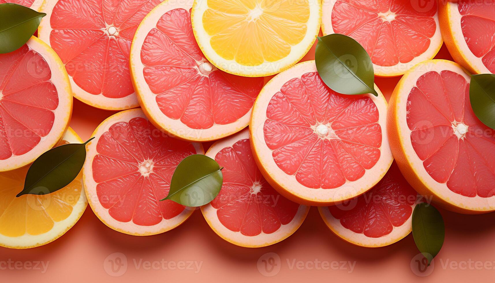 AI generated Freshness of nature juicy grapefruit slice, ripe orange, and lemon generated by AI photo
