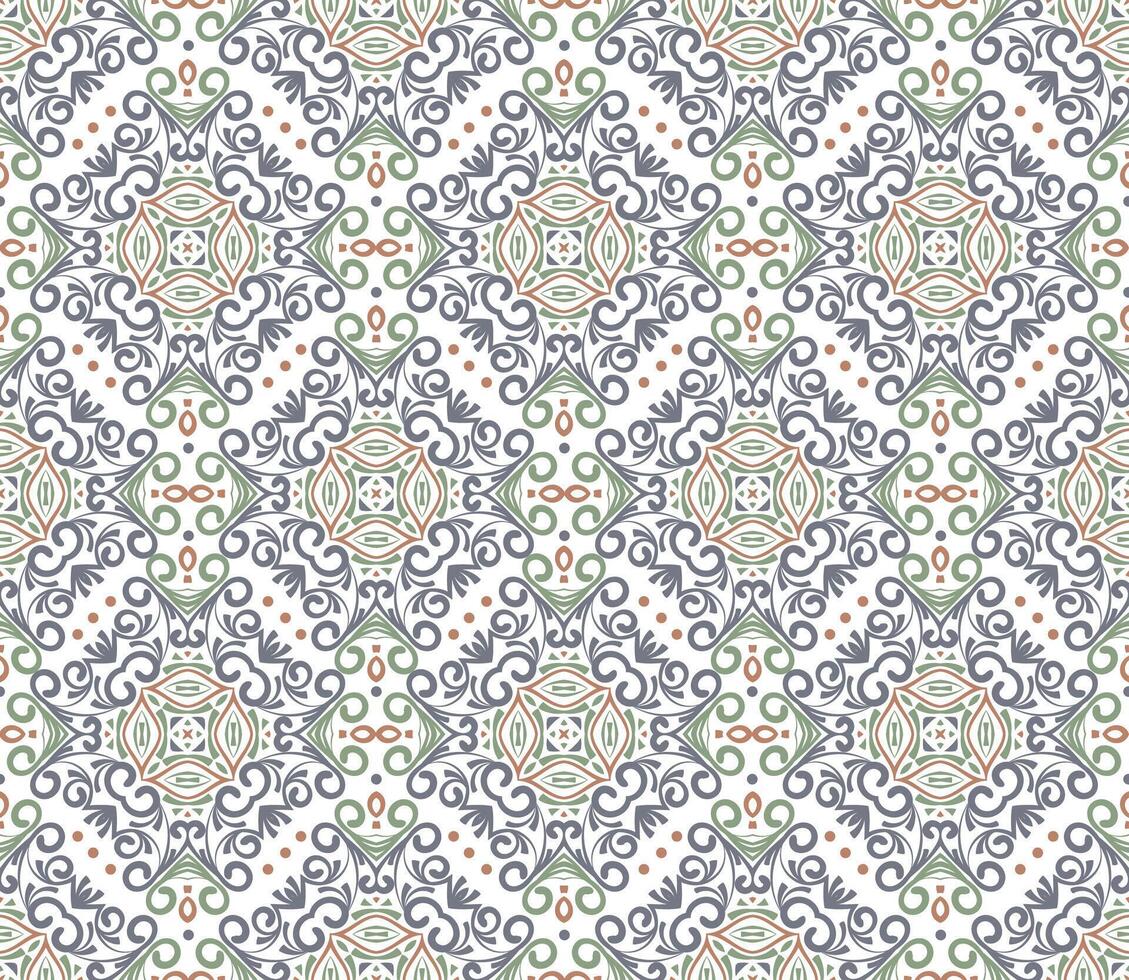 ornamental sin costura modelo. Clásico antecedentes en el barroco estilo. azul y verde ornamento para tela, fondo de pantalla, embalaje. florido damasco flor ornamento vector