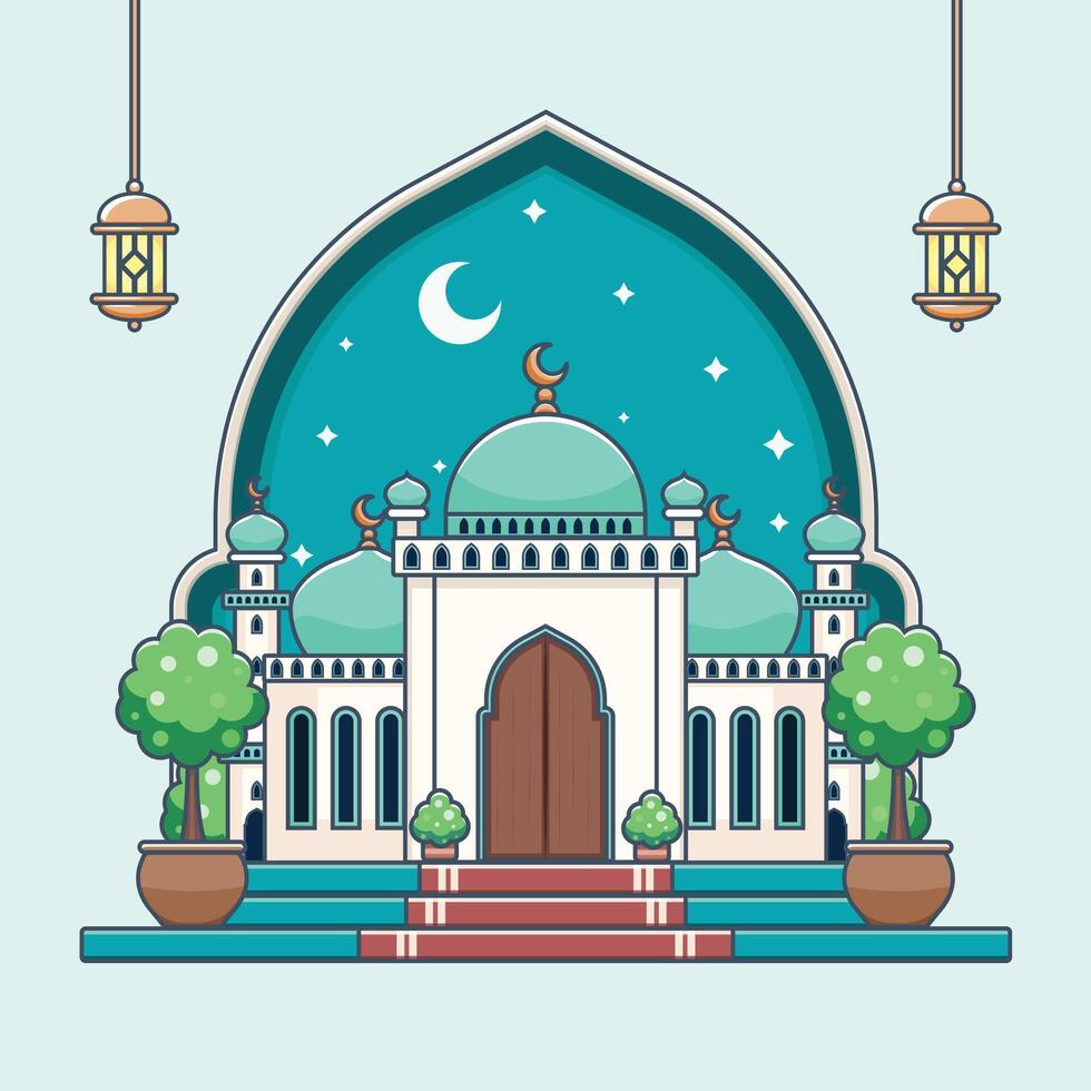 vector ilustración de mezquita en plano diseño estilo. Ramadán kareem