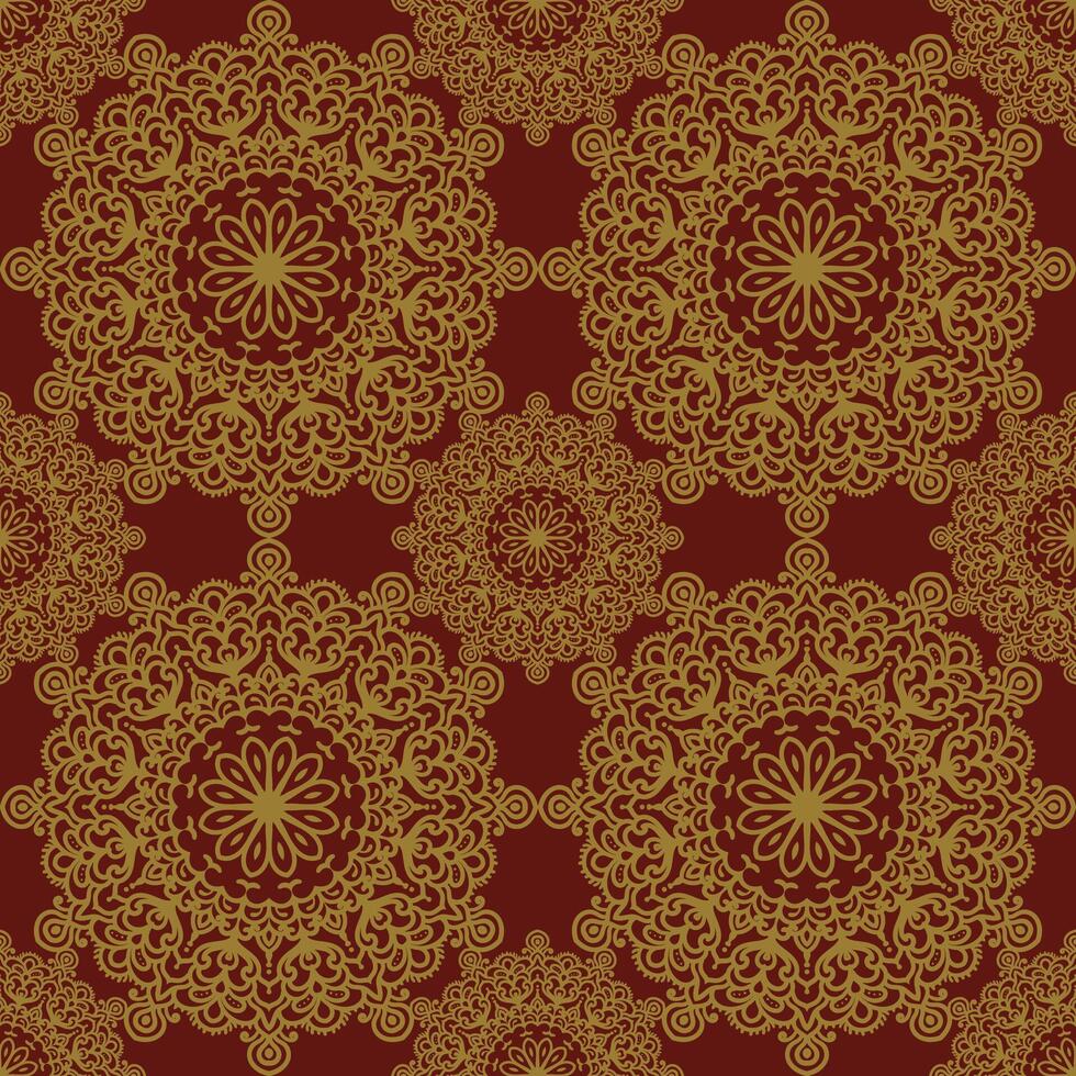 Seamless Pattern of Gold Mandala with Red Background vector