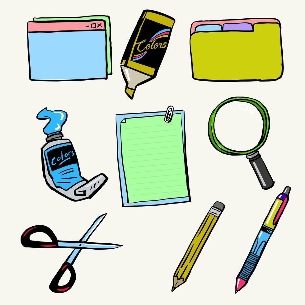 Stationary tool set hand drawn vector illustration