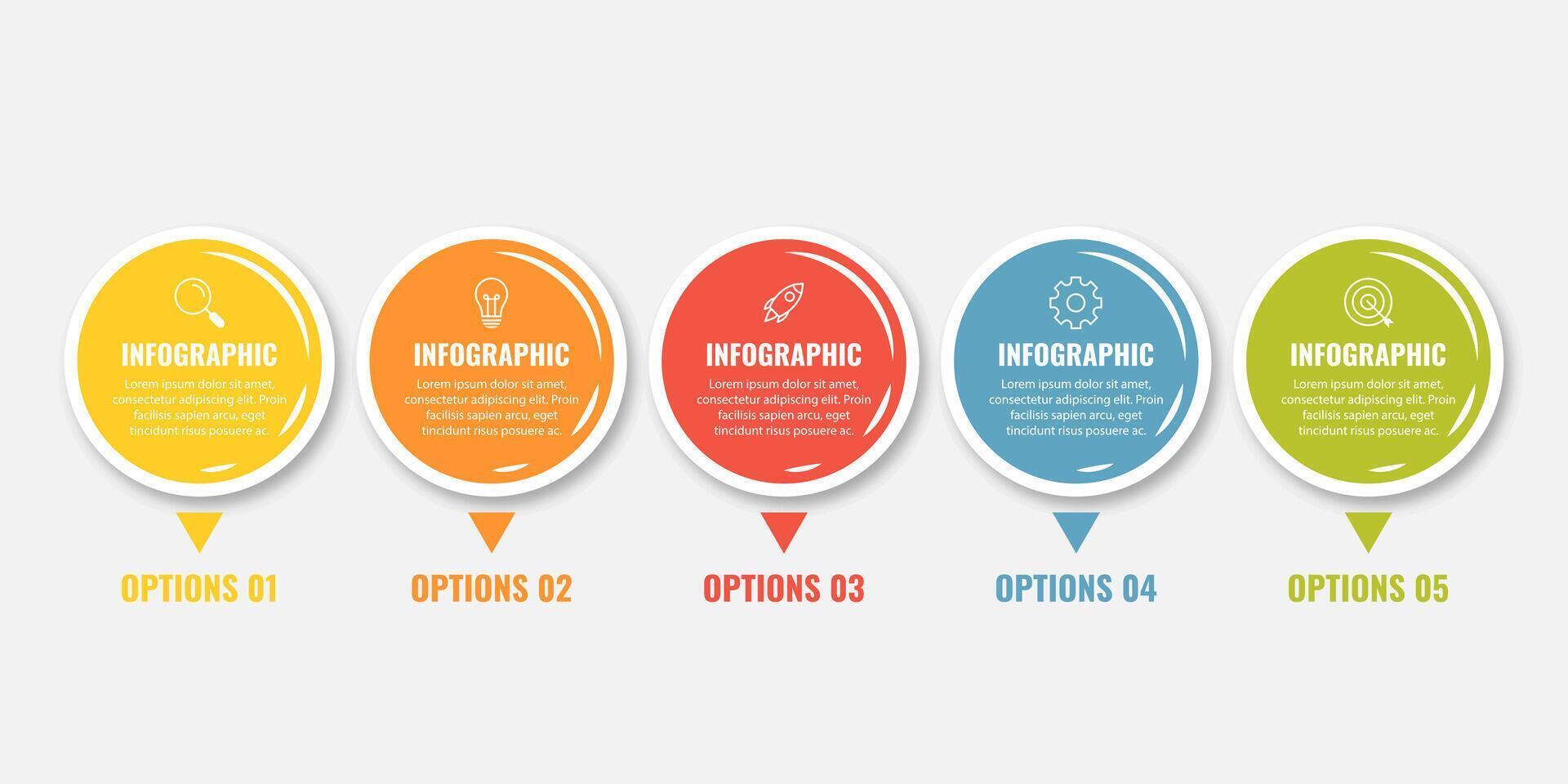 plantilla de diseño de etiquetas infográficas vectoriales con iconos y 5 opciones o pasos. se puede utilizar para diagramas de proceso, presentaciones, diseño de flujo de trabajo, banner, diagrama de flujo, gráfico de información. vector