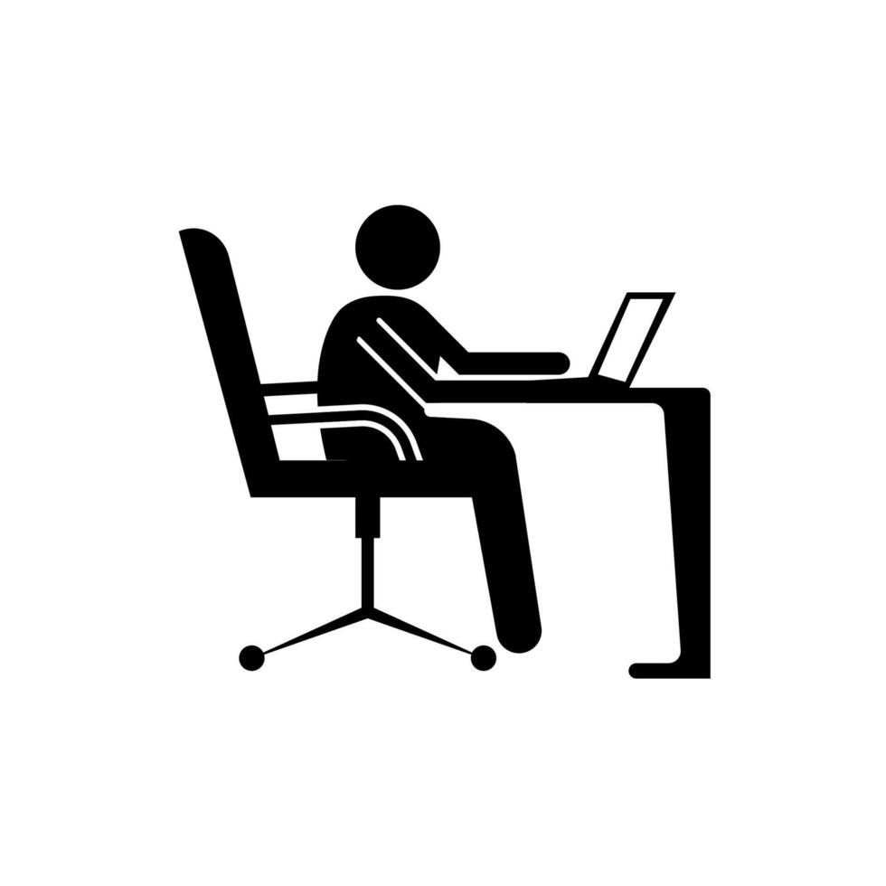 Pictogram Businessman Working on Computer. Vector illustration