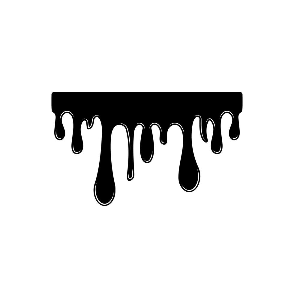 Black melt drops. Flowing liquid dripping from above. Hand drawn liquid paint drops on an isolated background. Flowing, spilling, dripping. Vector illustration