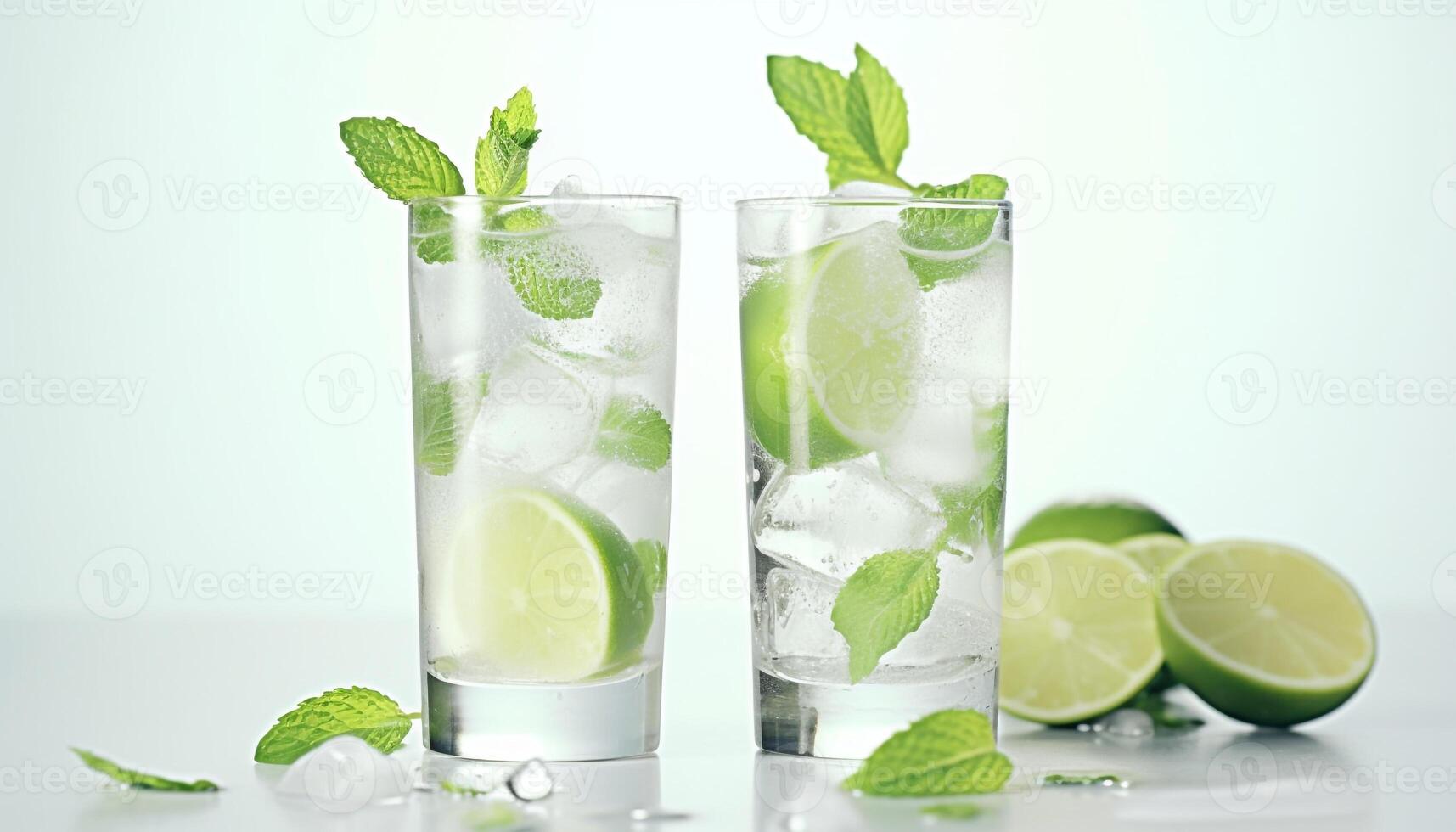 AI generated Refreshing mojito cocktail with lime, mint, and citrus fruit generated by AI photo