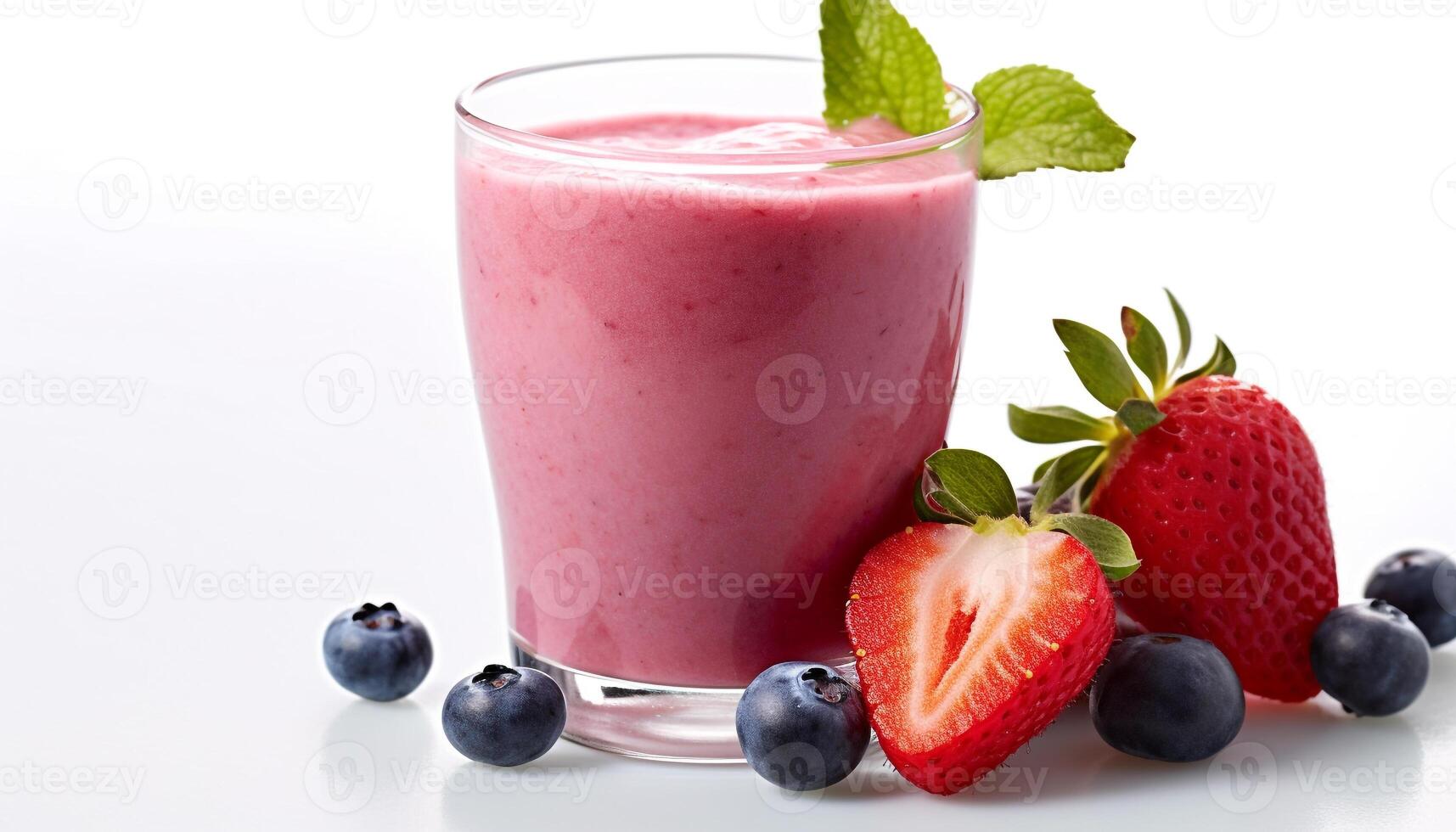 AI generated Freshness in a glass Berry milkshake, strawberry smoothie, healthy drink generated by AI photo
